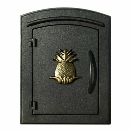 BOOK PUBLISHING CO 12 in. Manchester Security Drop Chute Mailbox with Decorative Pineapple Logo Faceplate in Black GR3179819